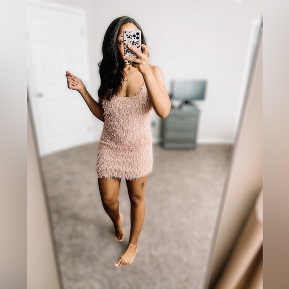 Dusty Pink Missguided fringe mine dress sz 8 - Picture 11 of 17